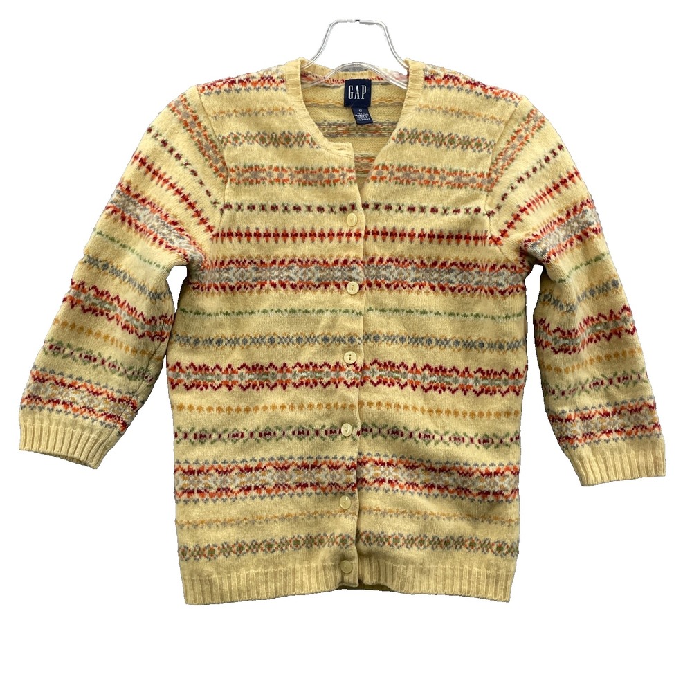 Vintage Gap Nordic Lambswool Cardigan Women Small Yellow Cottage Preppy Academia